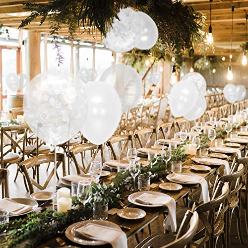 image for Dandy Decor 60 Pack White Balloons + White Confetti Balloons w/Ribbon 