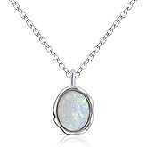 Desnuage Opal Silver Necklace for Women Oval Pendant Handmade Necklace Opal Jewelry for Women