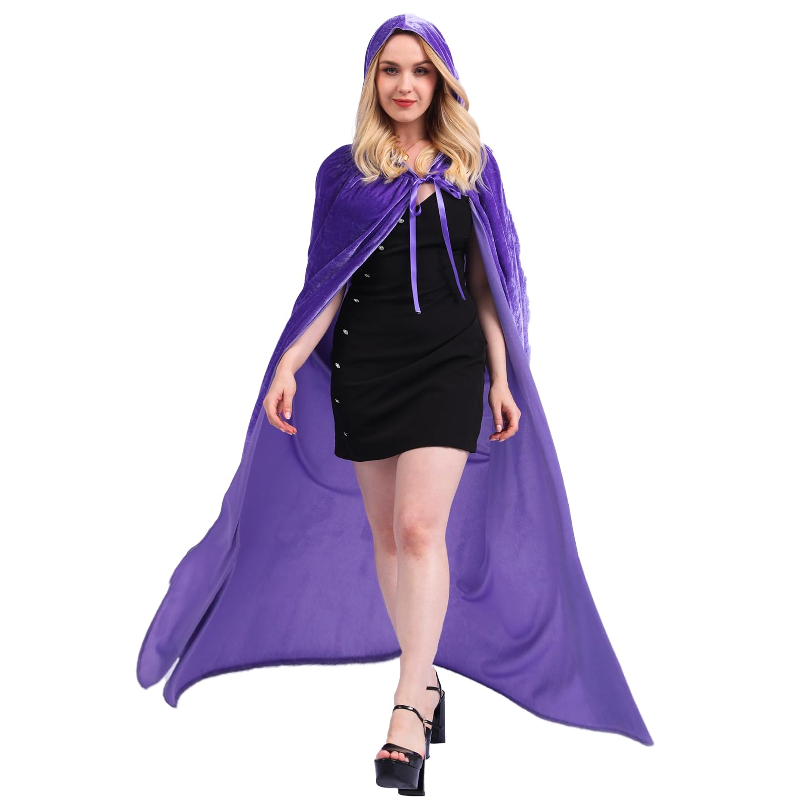 Unisex Hooded Cloak Velvet Costume,Vampire Cape,Cape Robe Velvet Cloak Cosplay Vampire Costumes,Halloween Costumes for Kids Adult(Violett,XXL)