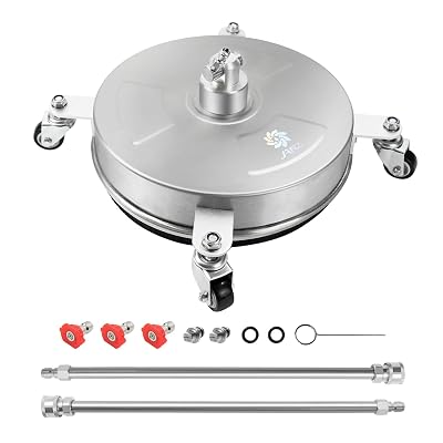 janz 14" Pressure Washer Surface Cleaner with 4 Wheels, Stainless Steel Housing, 1/4" Quick Plug, 2 Extension Wands, 2 Replacement Nozzles and 3 Spray Nozzles, 4000 PSI