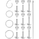 Xnsjeyy 18G 16G Internal Thread Flat Back Earrings Nose Studs 316L Surgical Steel Tragus Forward Helix Conch Cartilage Lobe Earrings Stud Medusa Labret Lip Ring Piercing Jewelry Hoops For Women Men