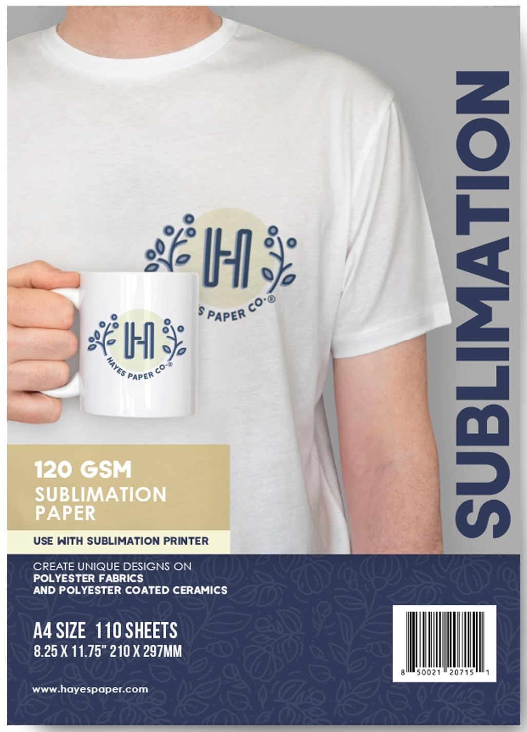 HAYES PAPER CO. Sublimation Paper for Heat Pressing onto T-Shirts and Ceramic Mugs. Quality, 120 GSM, A4 Size, 110 Sheets