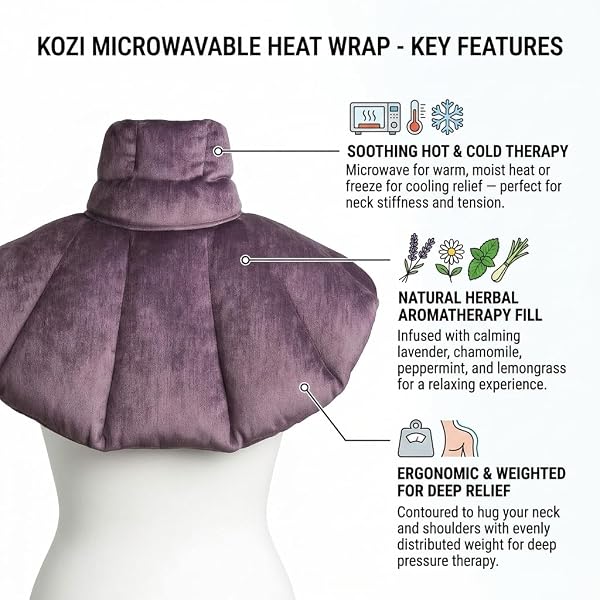 KOZI NECK HEATING PAD | MICROWAVEABLE WEIGHTED SHOULDER HEATING PAD | NECK AND SHOULDER HEATING PAD WITH CLAY BEADS & AROMATHERAPY (AMETHYST)