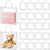 INTERWARM 70Pcs Clear Gift Bags with Handles, Reusable Plastic Party Favor Bags Bulk Transparent Party Favor Bag for Valentine's Day Wedding Birthday Party Festival, 10.4x10.8x4.1 Inch