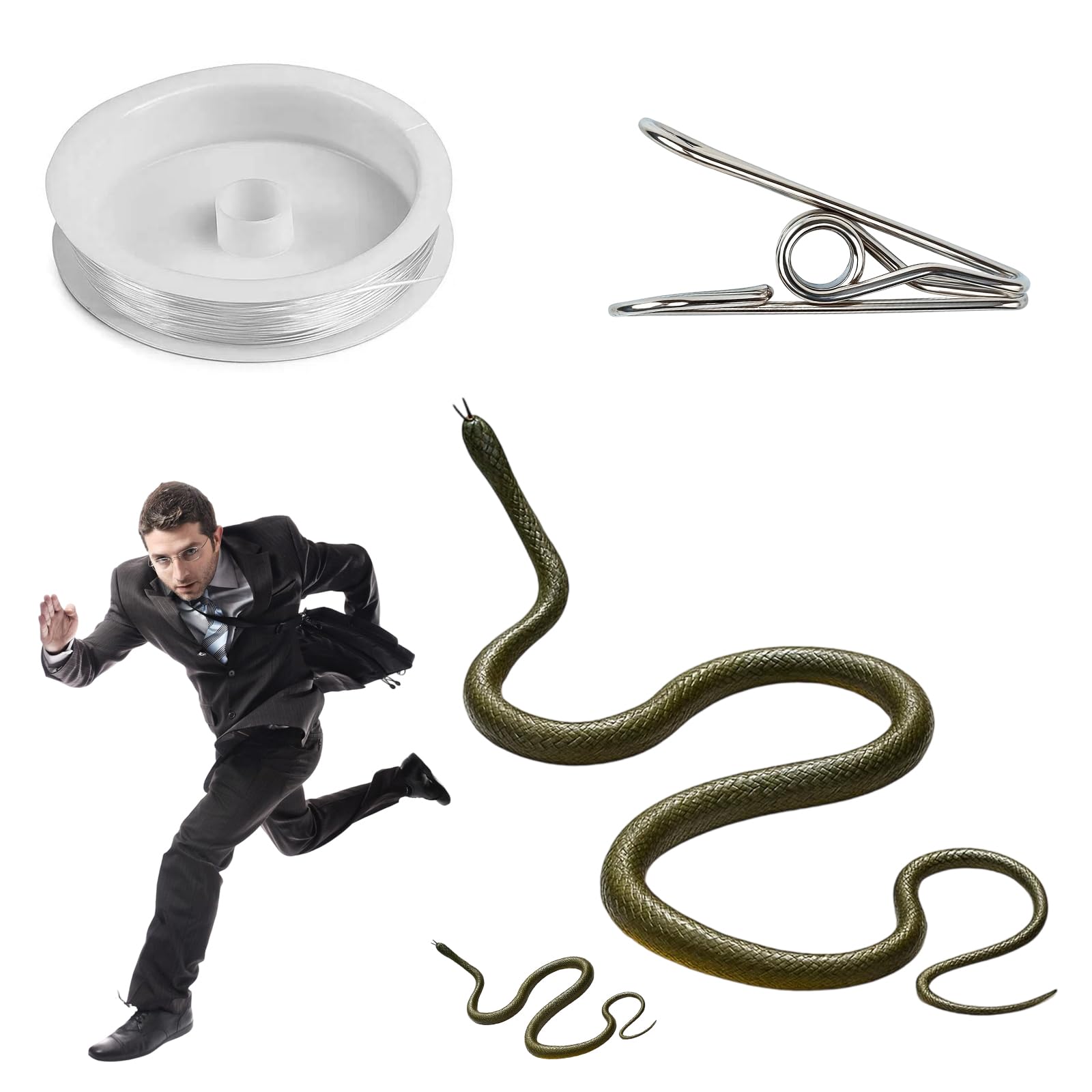 Prank Snake Toy, Snake Prank with String and Clip, Fake Snake Prank Kit, Realistic Snake Toy for Halloween Decorations, Stage Performances and Garden Props