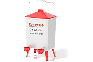 ZenxyHoC 3.6 Gallons Chicken Waterer Bucket with Handle, Adjustable Legs and Anti Roost Cone