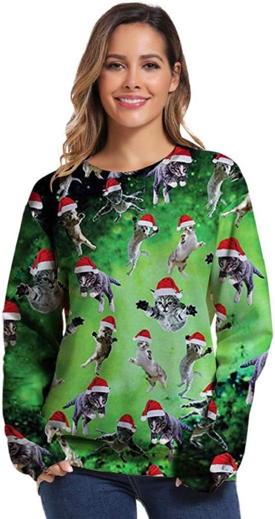 Ugly Christmas Sweatshirt for Womens 3D Santa Snowman Printed Xmas Pullover Jumper T-Shirt Top Casul Ladies Girls Long Sleeve Crew Neck Winter Autumn Top Outwear
