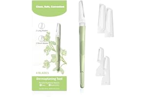 BULIMICA Dermaplane Razor Starter Kit, Reusable Dermaplaning Tool, Face Razors for Women, Eyebrow Razor, Remove Facial Hair and Perfectly Shape Brows, 1 Razor + 4 Refill Blades, Green, Travel Essentials