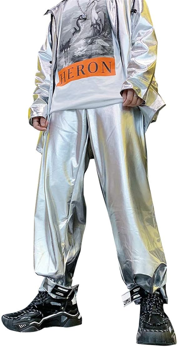 silver faux leather pants