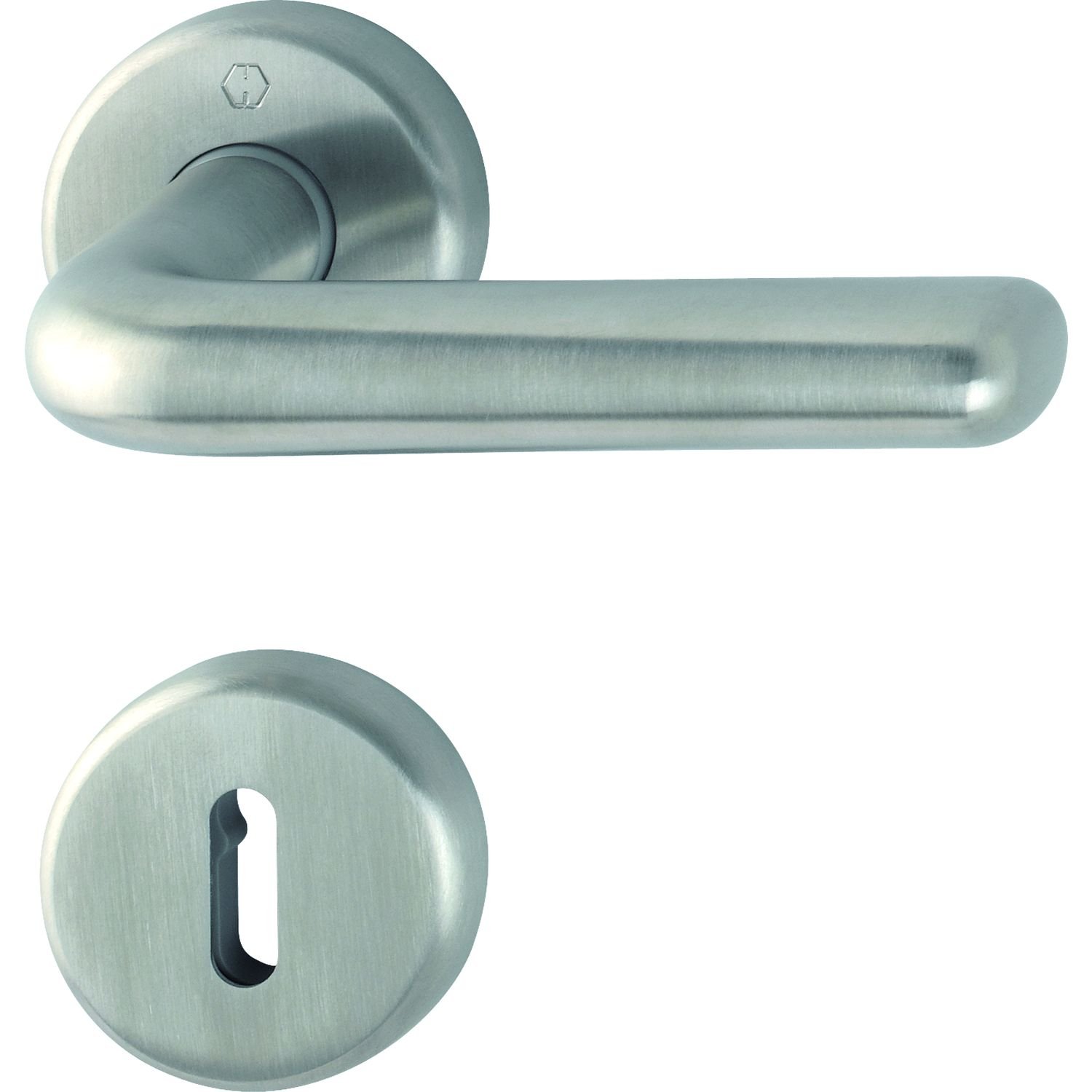 HOPPE 3075201 BB, 37-42, matt Stainless Steel Helsingborg Handle Set with Rosettes (Deadlock)