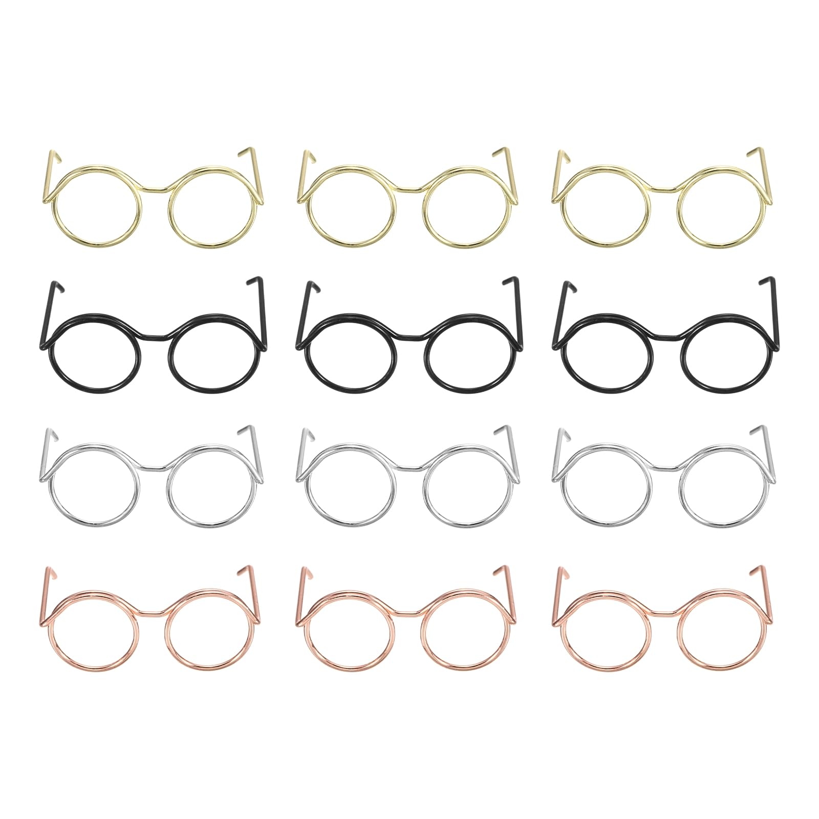 PATIKIL 1.38" Mini Doll Eyeglasses, 20 Pcs Doll Dress Eyeglasses Miniature Metal Wire Rim for Crafts Pets, Black/Rose Gold/Gold Tone/Silver Tone