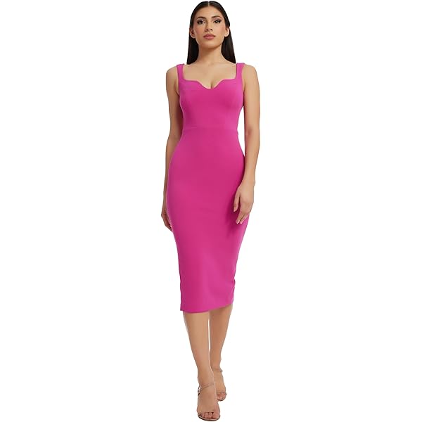 Dress the Population Women's Nadia Crepe, Midi, Bodycon, Sweetheart Neck  Dress, Burgundy, XX-Small at Amazon Women's Clothing store