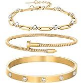 18K Gold Plated Bangle Bracelets for Women, Stackable Love Bangle Bracelet Set, Stainless Steel Non Tarnish Bracelet Set, Adjustable Bracelets Jewelry Christmas Valentine Birthday Gifts, Gold