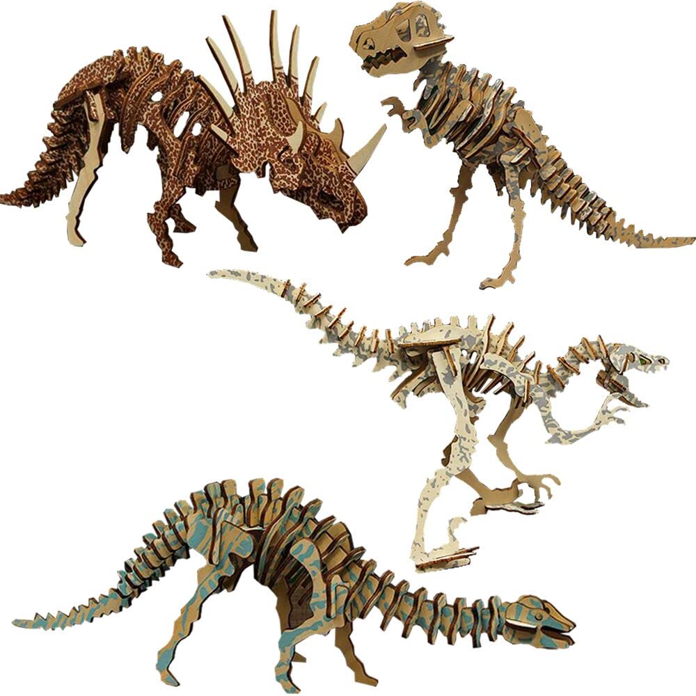 Fycooler 3D Dinosaur Wooden Puzzle, 3D Jigsaw Puzzles Kids Toys Construction Woodcraft Kits 3D Wooden Model Puzzle Kits - Art and Crafts Kit for Painting/Coloring Educational DIY Toy Birthday Gifts