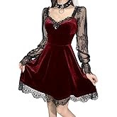 TSMNZMU Womens Goth Witchy Dress Velvet Moon Fairy Lolita Dresses Long Sleeve Gothic Alt Dress Punk Grunge Emo Dress