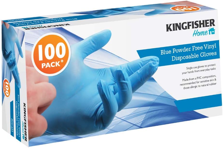 Kingfisher 100 Pk Small Blue Vinyl Gloves Powder Free-New