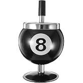 ARTIBETTER Stylish Windproof Metal Ashtray: Push Down No. 8 Billiards Ball Design Large Capacity for Indoor and Outdoor Use Black 6.88X3.93X3.93 Inches