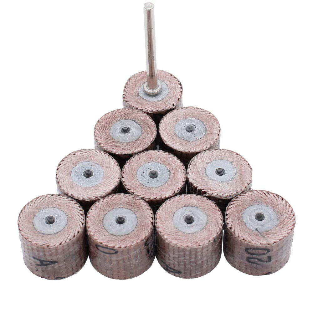 10pcs 120# Grit Dia 12mm Grinding Sanding Sandpaper Polishing Flap Wheel Disc Brush Head with 3mm Shank Mandrel Set for Dremel Rotary Tools