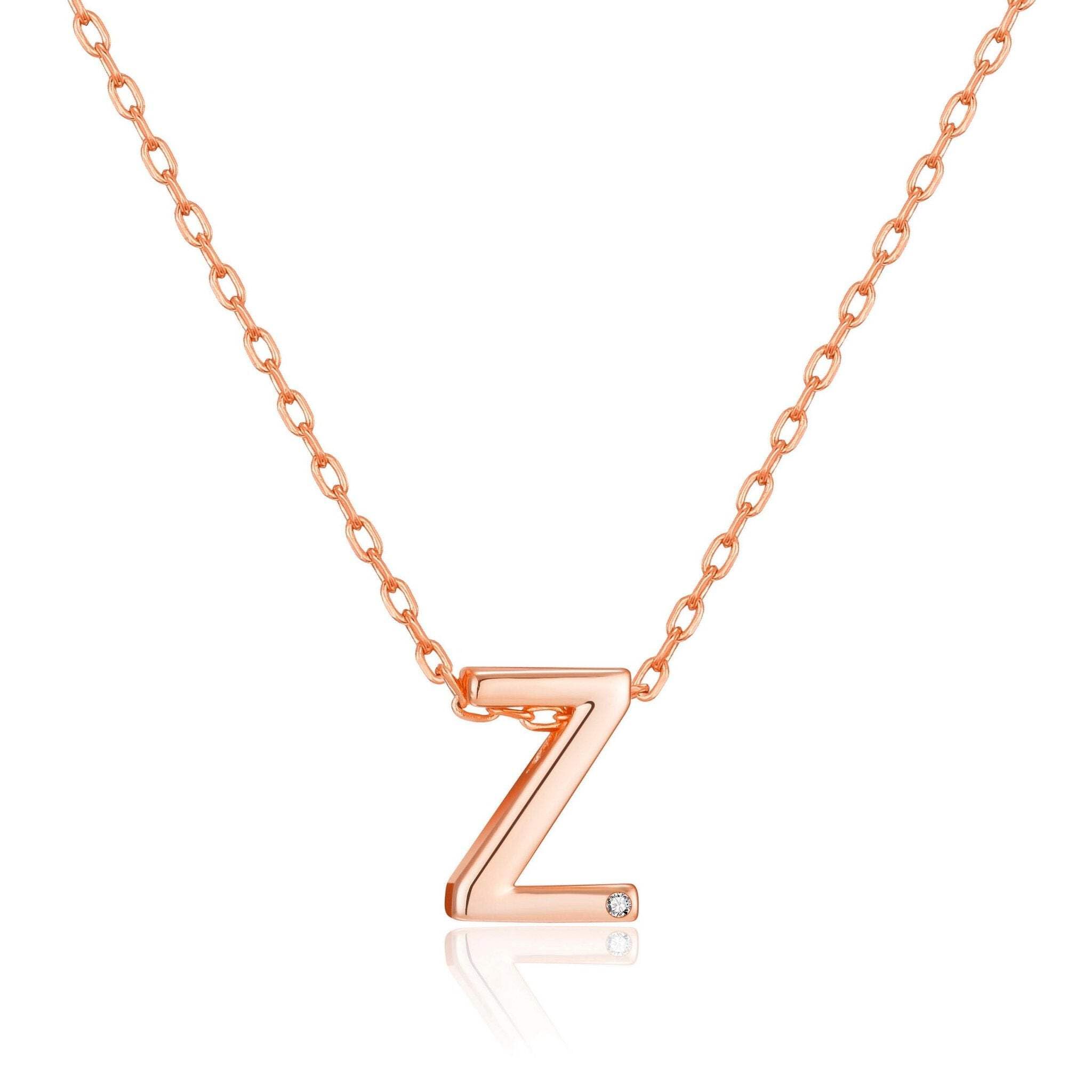 Philip Jones Rose Gold Plated Initial Necklace Letter Z Created with Zircondia® Crystals