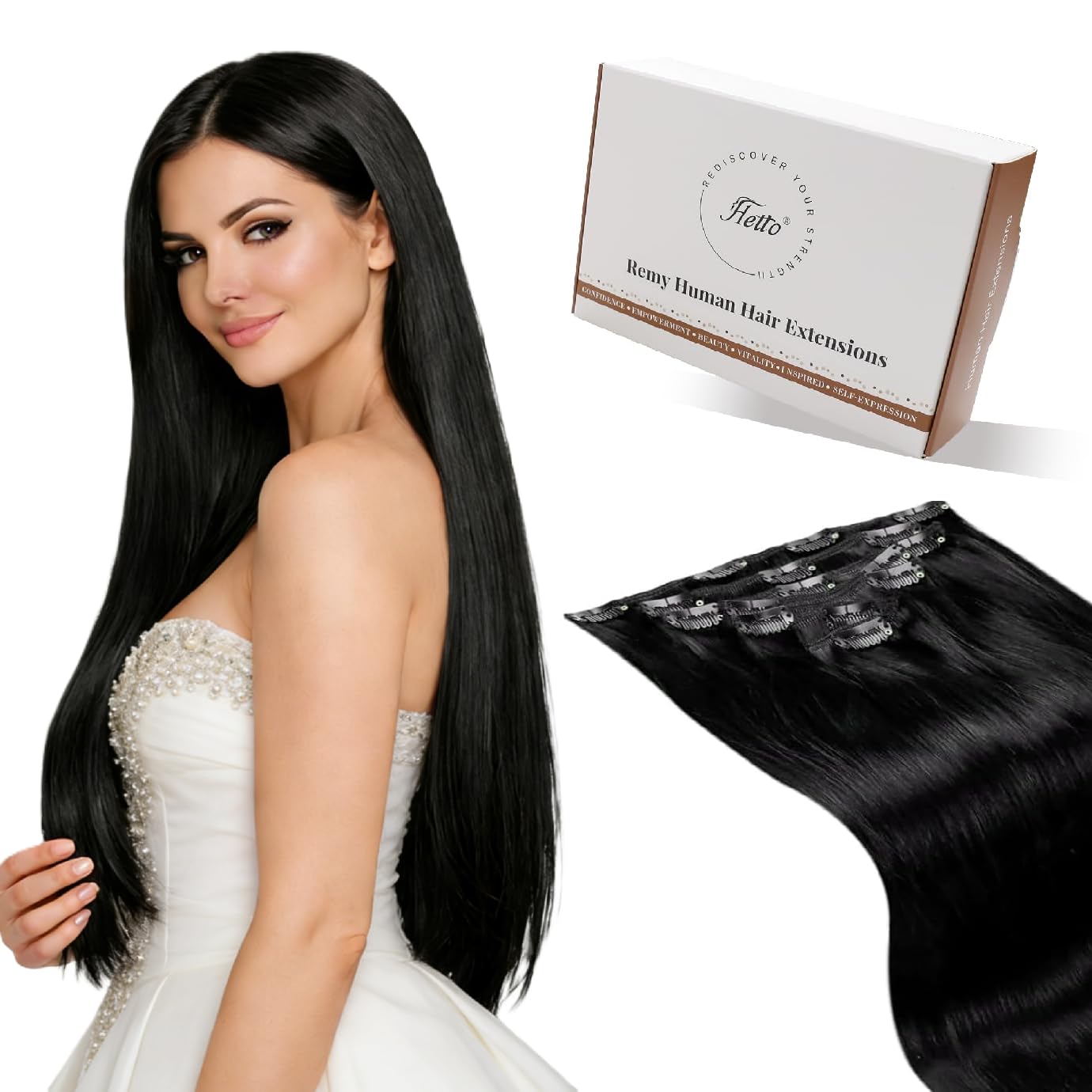 Hetto Clip in Hair Extensions Real Human Hair Black 20 Inch 120g 7Pcs - Full Head Natural Black Human Hair Pieces Clip Ins Invisible, Easy Wear Quick Install Hairpieces for Daily Work #1
