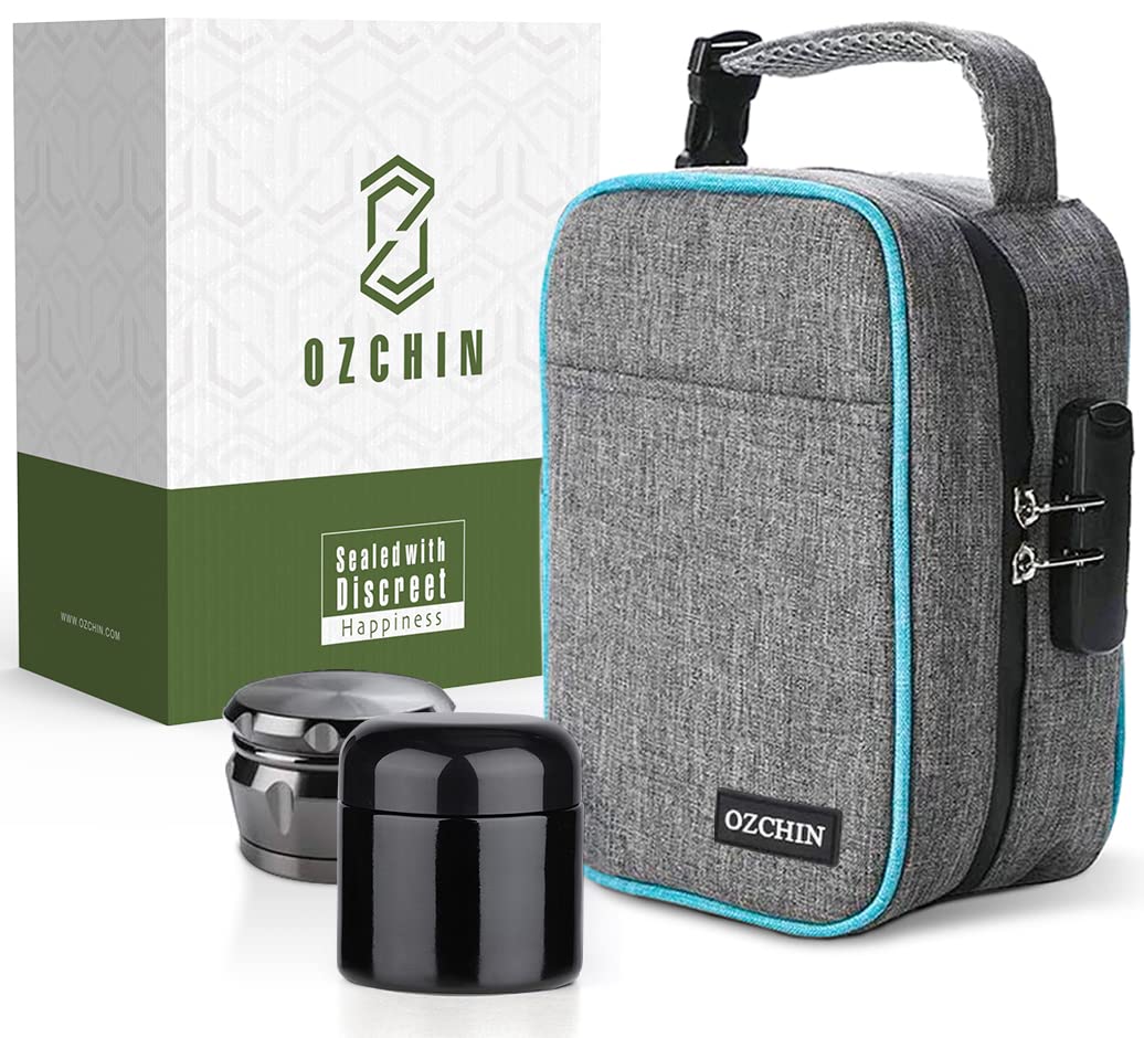 OZCHIN Large Smell Proof Bag with Combination Lock Odor Proof Lock Box Travel Storage Case Activated Charcoal Bag Great Christmas Xmas Gifts for Women Men (Grey - 1 - Set)