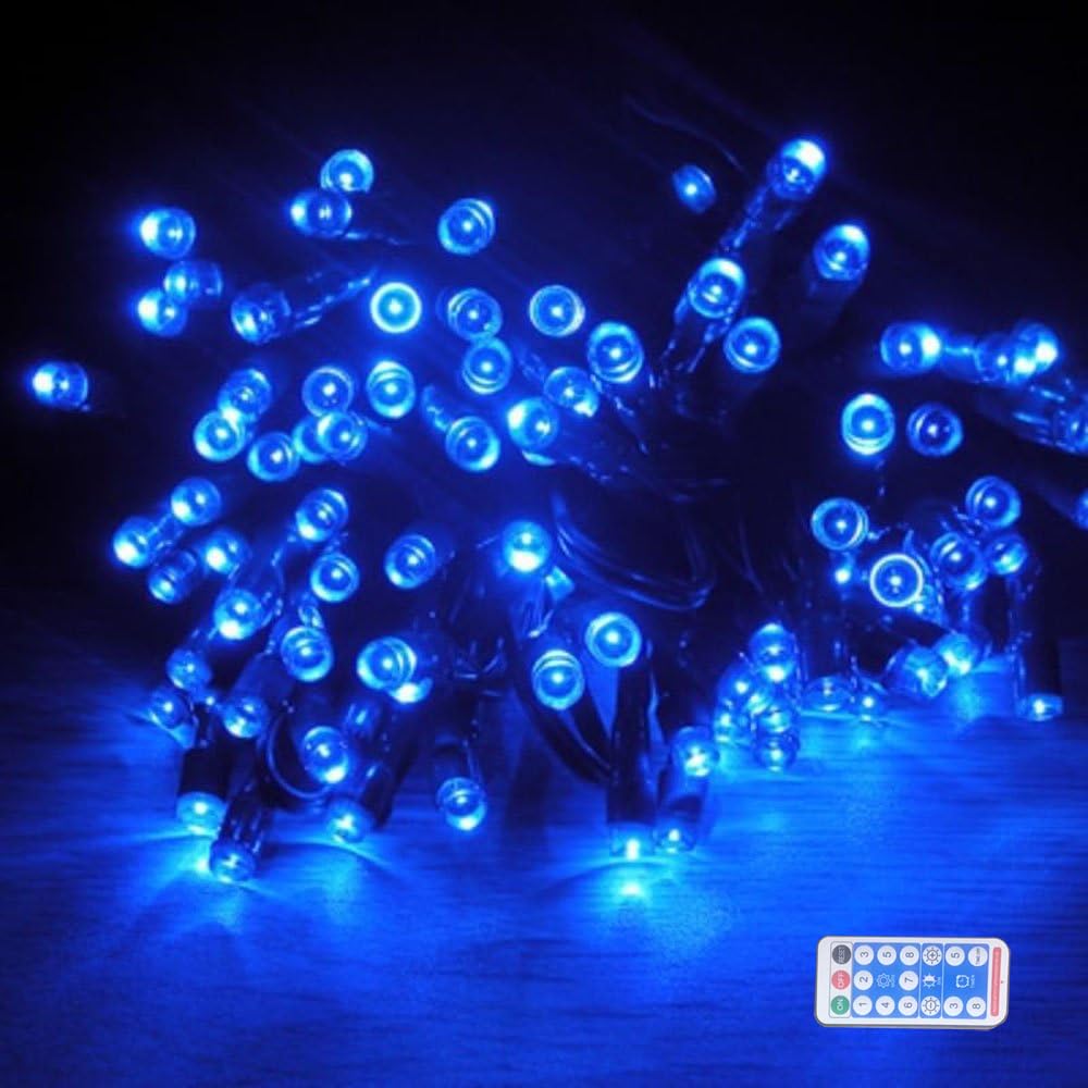 RunQiao 72ft/22m 200 Led Solar lights Outdoor Garden Fairy String Lights Remote control for Trees Patio Fence Wedding Party Decorative Blue Christmas Tree lights Waterproof 8 Modes