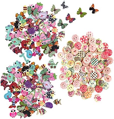 200pcs Bulk Buttons for Crafts Small Animal Colorful Wooden Buttons
