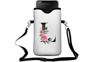 FREZORA Cell Phone Sleeves Bag Case Crossbody Neoprene Holder Lanyard Phone Pouch for Women Men 7.5 X 4.5 Inches - Letter_L