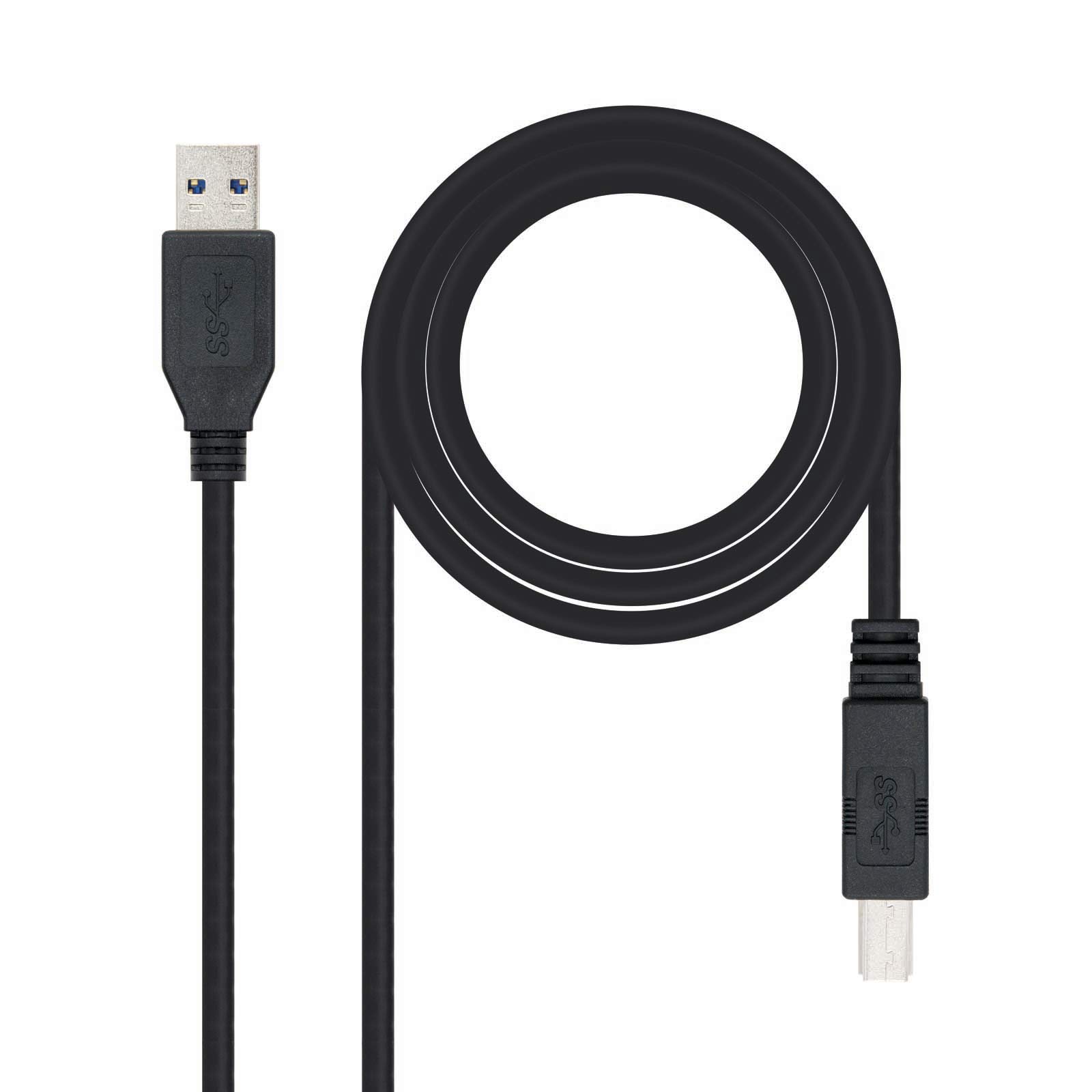NANOCABLE 10.01.0802-BK USB 3.0 Cable for Printer, Type A/M-B/M, Male-Male, Black, 2.0 mts