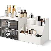 Makeup Organizer with Clear Drawers,Plastic Skincare Organizers for Vanity,Large Capacity Makeup Organizer Countertop for Cosmetics, Skincare,Office Stationery (Gray Drawer)