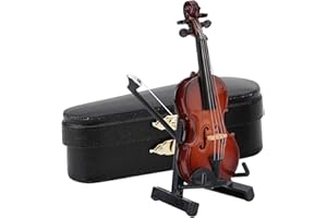EJOYOUS Miniature Violin Model, Wooden Violin Model Mini Musical Instrument with Bow and Case for Birthday Gift Home Decoration