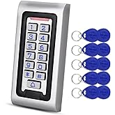 HFeng Standalone IP68 Waterproof RFID Access Control Keypad Metal Card Reader + 10pcs 125KHz Proximity Keychains WG26 2000 Users for Home/Office