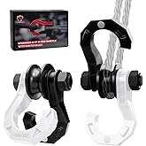 AMBULL D Ring Separate Shackle with Snatch Block 2 Set, 3/4" Shackles w/Snatch Block Pulley, Heavy Duty Shackle for Towing Winch, Pulley for Off-Road Vehicle Recovery, Truck, ATV, UTV, Blackwhite