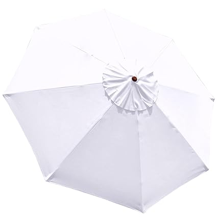 9 Feet Umbrella Replacement Sun Shade Polyester Canopy Top Cover 9 Ft Diameter 8-Rib for Outdoor Garden Back Yard Patio Beach Market Cafe 9 with UV Protection Rain - White Color