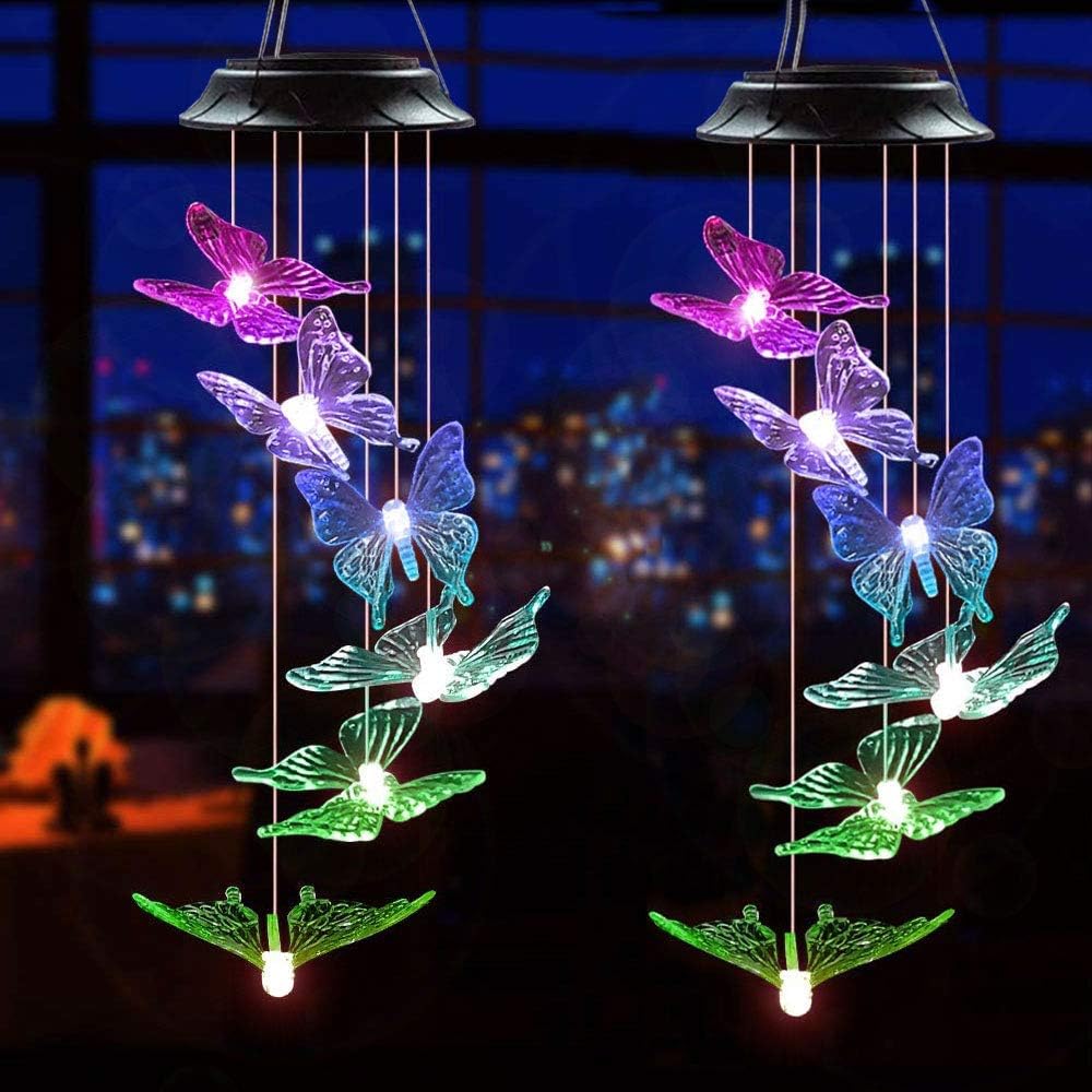 N-A Outdoor Wind Chime, Solar Lights Chimes Butterfly Wind Chimes Color Changing Solar Power Wind Chime Outdoor Decor, Yard Decorations Solar Light Mobile Unique Wind Chimes, Wind Bell Light（2pack） : Garden & Outdoor