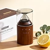 Beegrow Waterless Nebulizing Essential Oil Diffuser, Real Glass and Solid Wood Portable Rechargeable Aroma Diffuser for Home Office Car, Luxury Gift Set with 10ml Lemon Oil