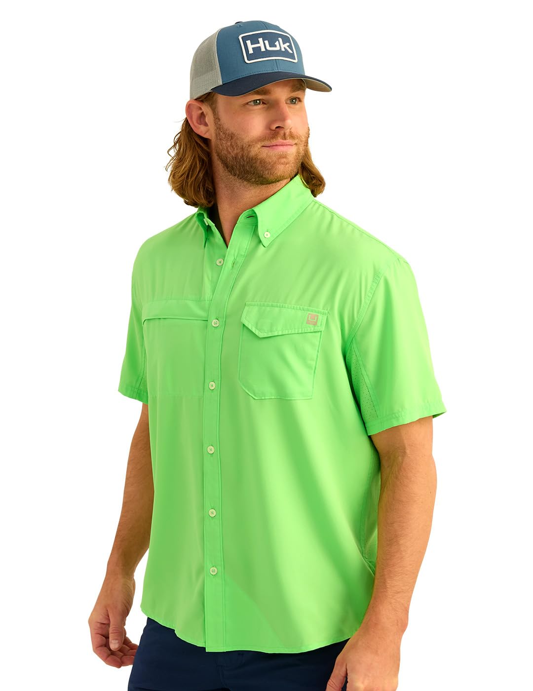 HUK - Mens Tide Point Solid Short Sleeve Shirt, Button Down for Men, Summer Green, Medium Image HUK - Mens Tide Point Solid Short Sleeve Shirt, Button Down for Men, Summer Green, Medium Image