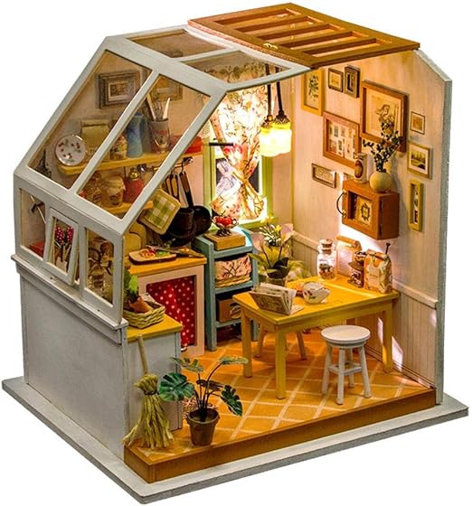 Joojun Casas De Muñecas,Kit De Modelo De Casa De Bricolaje con Caja De Música Y