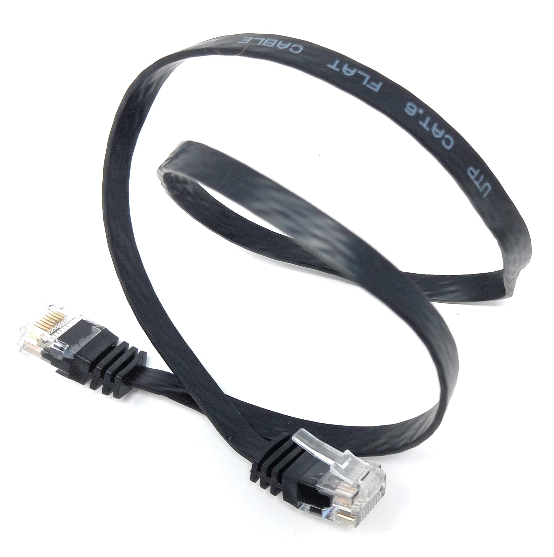 DRUT 50cm short FLAT CAT6 RJ45 Ethernet LAN Patch Cable, Low Profile GIGABIT Full Copper 32AWG, Lead Allows Up to 1000Mbps Speed 1.6ft Black