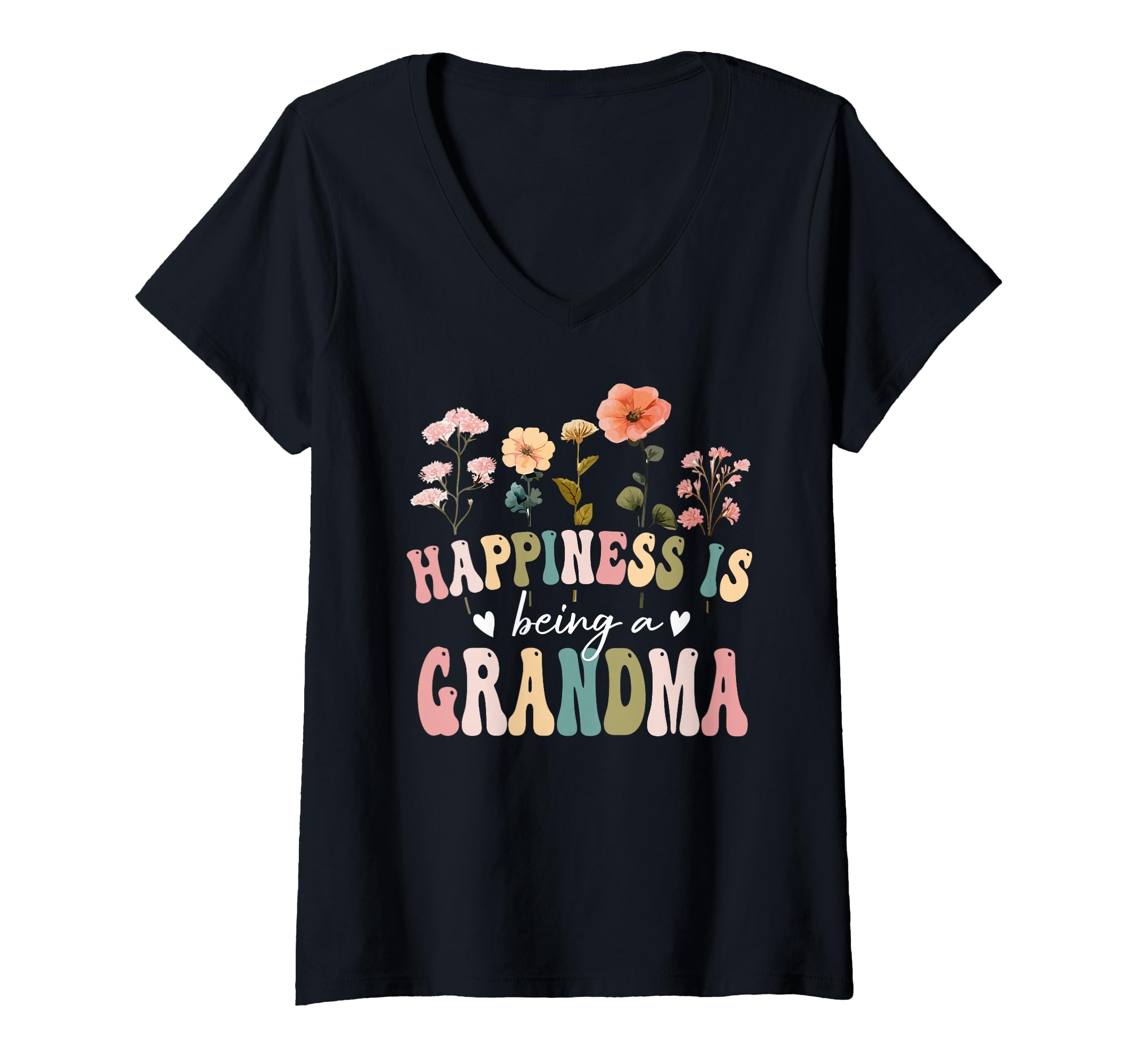 Photo 1 of ****STOCK PHOTO SIMILAR TO ITEM****
Womens Happiness is Being a Grandma Floral Grandma Mother's Day V-Neck T-Shirt (Size Unknown)
