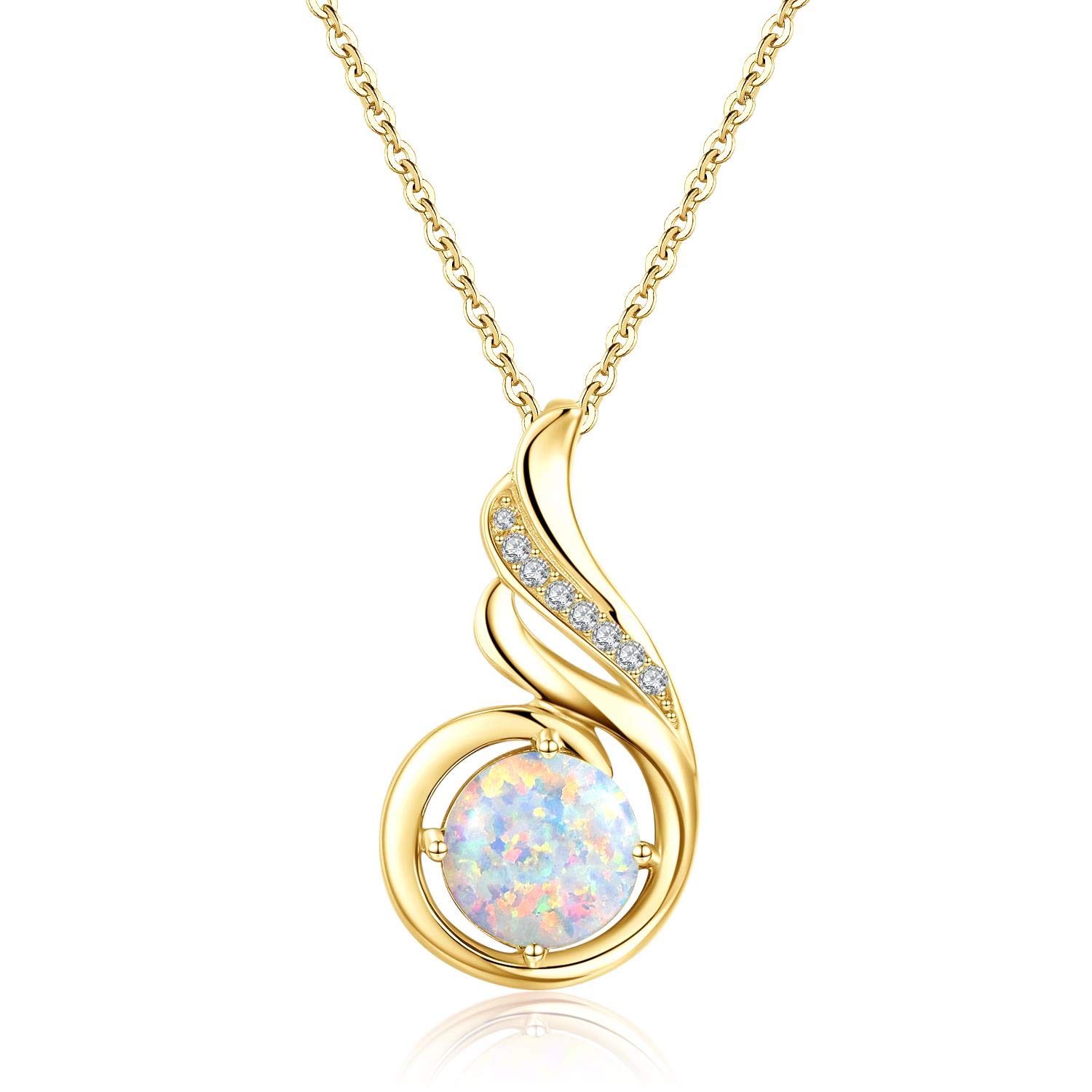 KINGWHYTE Opal Necklace 925 Sterling Silver Phoenix Princess Necklace, Opal Pendant for Women Birthstone Jewellery Birthday Gift for Her(Plated Gold)