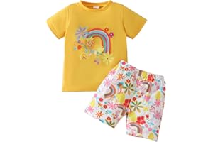 Ayzozuy Kid Girl Clothes Shorts Set 2 Piece Outfits Summer Casual Short Sleeve Top and Shorts Set for Girls 4-7