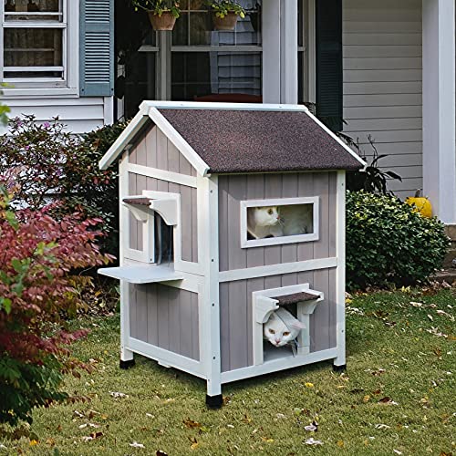 Feral Cat Shelter Outdoor with Escape Door Rainproof Outside Cat House