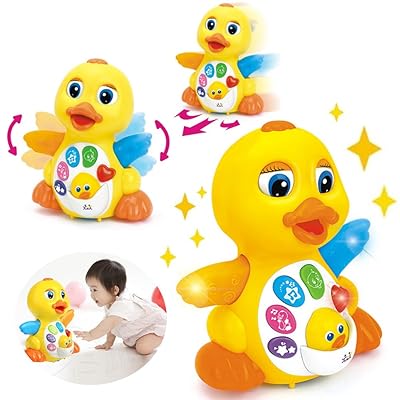 Buy Woby Baby Musical Flapping Yellow Duck With Sound Effects Lights Action Educational Learning And Walking Infant Toy For 1 Year Old Girl Boy Kids Online In Indonesia B0725wlxhp