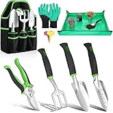 Housolution Gardening Tools Set, 8PCS Heavy Duty Garden Tools with Non-Slip Rubber Grip with Large Garden Bag for Tools Aluminum Alloy Hand Tools for Gardening,Gardening Gifts for Women and Men, Green