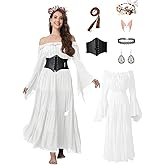 7 Pcs Halloween Medieval Renaissance Witch Dress for Women, Victorian Vintage Gothic Cosplay Fairy Costumes