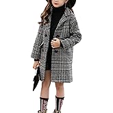 LAVIQK Boys Girls Winter Pea Coat Dress Coats Notched Lapel Collar Double Breasted Plaid Over Coats Long Jackets for Kids