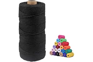 jijAcraft Macrame Cord,3mm x 328 Feet Cotton Macrame Cord,Colored Cotton Cord Macrame Supplies,Macrame Rope Craft Twine String for Macrame & Knitting,Plant Hangers,Wall Hanging,Craft (Black)