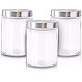 Glass Jars for Kitchen – Set of 3 Medium Food Storage Containers – 42Oz Storage Jars with Metallic Lids – Suitable for Snacks