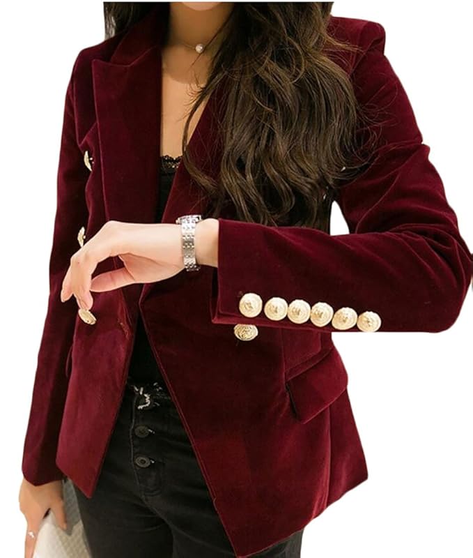 Women Slim Velvet Blazer Jacket Double Breasted Blazers Amazon.co.uk